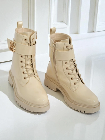 Beežid Ariadne öko-nahast lukuga poolsaapad, ümara ninaga stiilsed