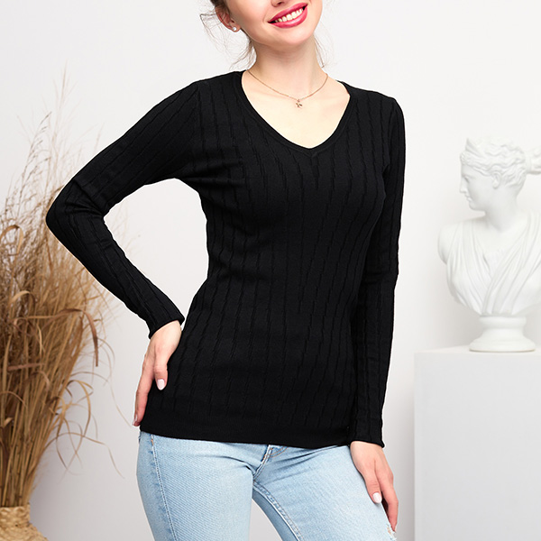 Black V-neck women's sweater - Clothing