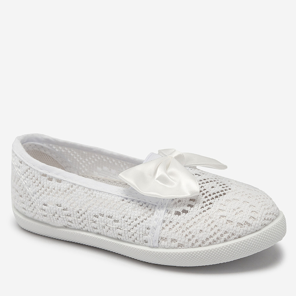Girls' white slip on sneakers with bow Sweet Time - Footwear