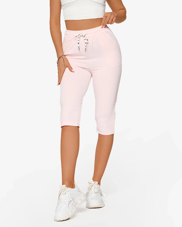 Pink Women's Fabric Shorts 3/4- Clothing