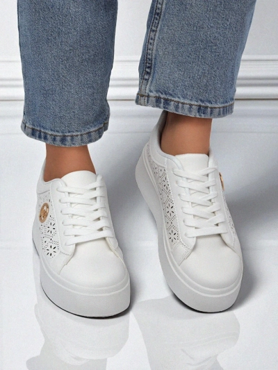 Aelia Royalfashion women's platform sneakers white openwork ecru