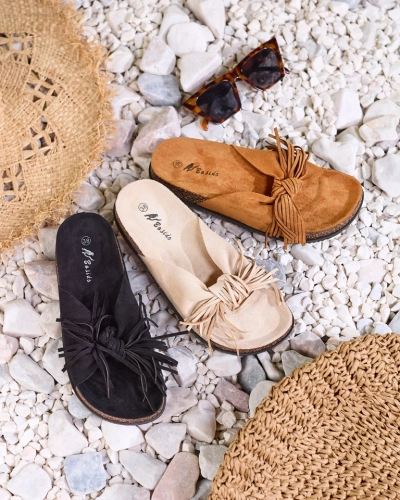 Women's slippers with beige tassels Guttis - Footwear
