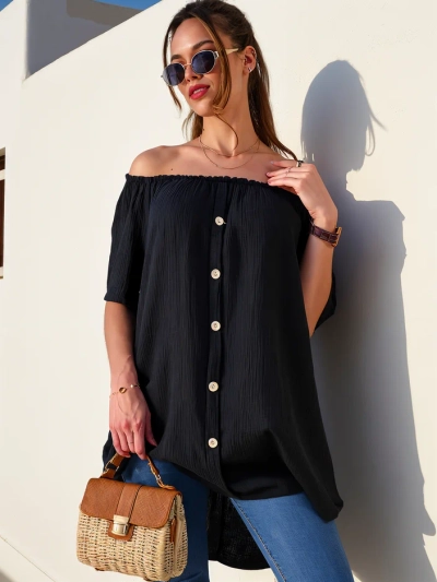 Royalfashion Cotton women’s blouse inspired by the Spanish style with decorative buttons