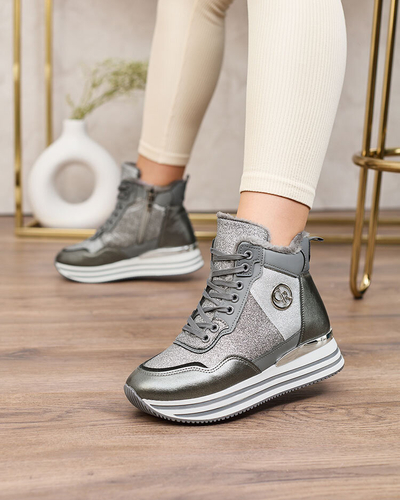 Royalfashion Women's sporty gray sneakers with glitter Kawellas