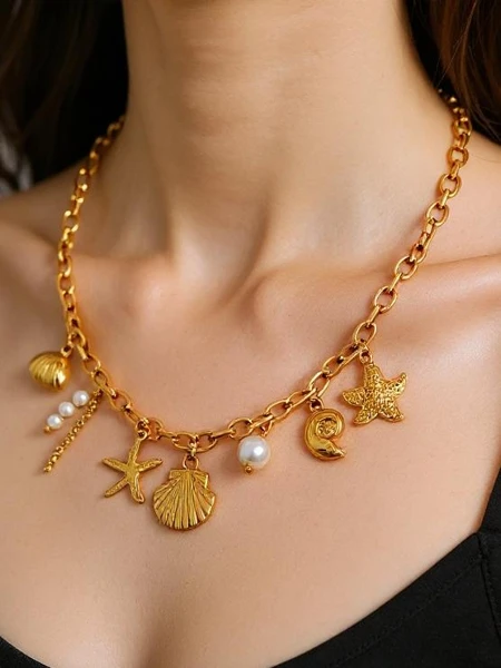 Athena Charm Sea Necklace – Golden Amulets with Marine Motifs