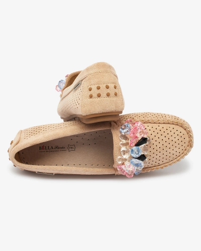 Royalfashion Openwork light brown women's moccasins with decorative crystals Cizzas