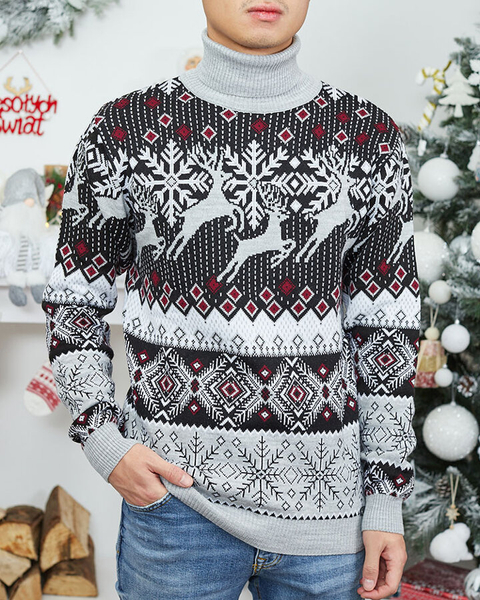 Royalfashion jõulukirju meeste turtleneck kampsun, hall