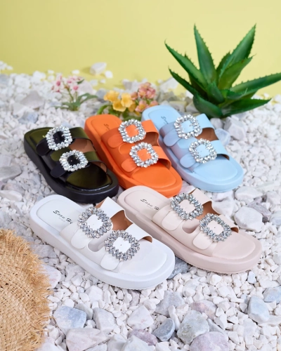 White women's slippers with crystals Azazel - Footwear