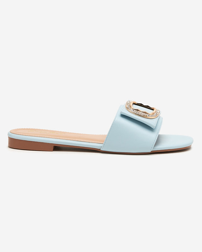 Blue women's slippers with an ornament with cubic zirconia Iteria - Footwear