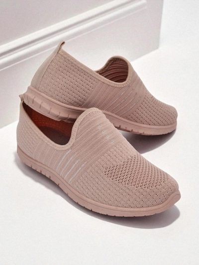 Aelia women's pink fabric shoes, comfortable flat heel moccasins