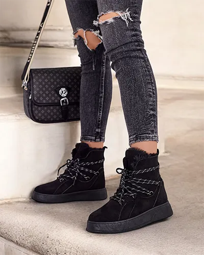 Royalfashion Kvinnur lace-up snjó stígvél Mommer