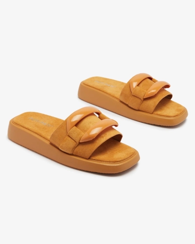 Brown women's flip-flops in eco-suede Omve - Footwear