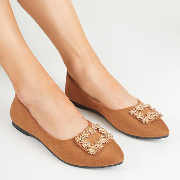 Brown women's eco-suede ballerinas with Linselisa ornament - Footwear