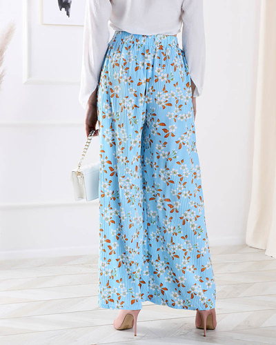 Naiste sinised lillelised riidest püksid - Rõivad