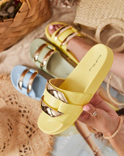 Kollased naiste sussid kuldse ornamendiga Serina - Jalatsid