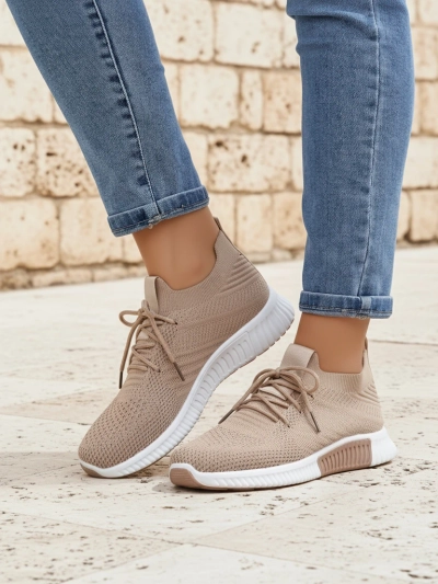 Aristea women's sneakers light brown flat heel fabric 3 cm