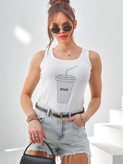 Royalfashion Cotton women’s tank top with a cup adorned with rhinestones