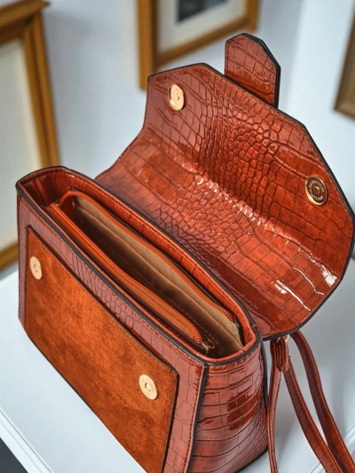 Hera Marrone women's handbag brown eco-leather suede shoulder retro