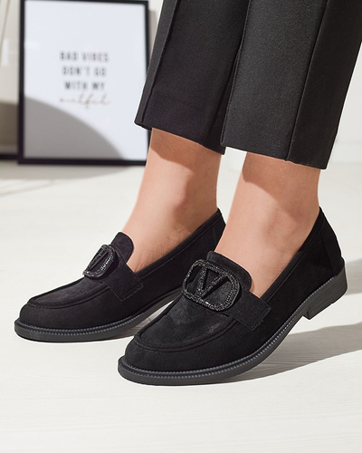 Черные женские мокасины с орнаментом Fogras- Footwear