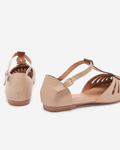 Beige women's openwork ballerinas with cut-out on the sides Erraf-Footwear