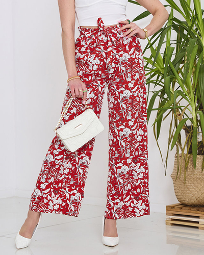 Women's red palazzo pants with white flowers - Clothing