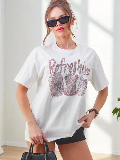 Royalfashion Женская футболка из хлопка с принтом из страз