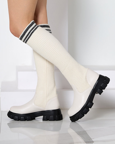 Women's high slip-on boots in ecru color Alerpi- Footwear