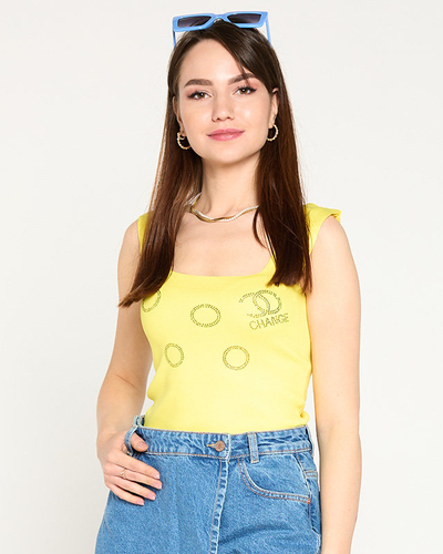 Women's yellow top with golden cubic zirconia - Clothing