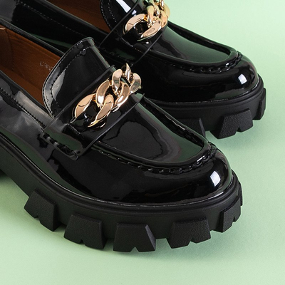 Women's black lacquered slip on shoes with a chain Guinewra - Footwear