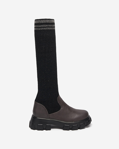Black and brown high slip boots for women Alerpi- Footwear