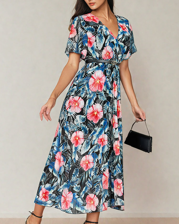 Royalfashion Naiste plisseeritud lilleline midi-kleit