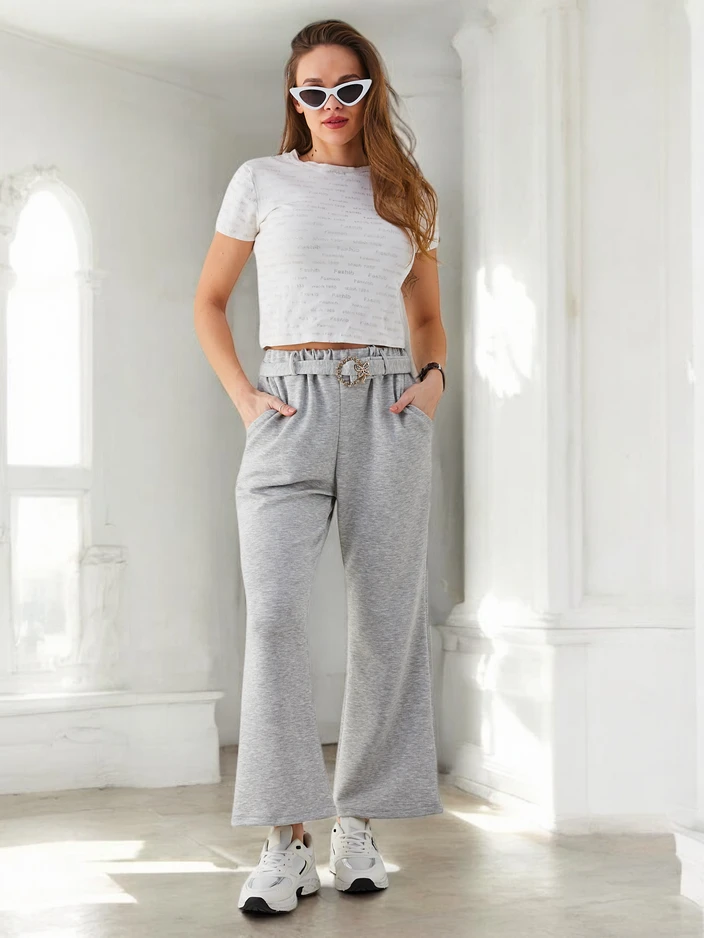 Royalfashion Laiad naiste kangast püksid dekoratiivse vöödiga