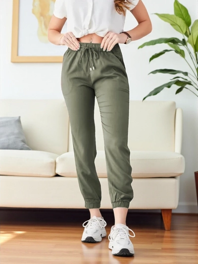 Брюки Raffaello Khaki Длинные Из Ткани Lyocell
