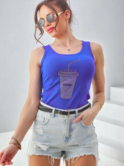 Royalfashion Хлопковая женская майка с чашечками из страз