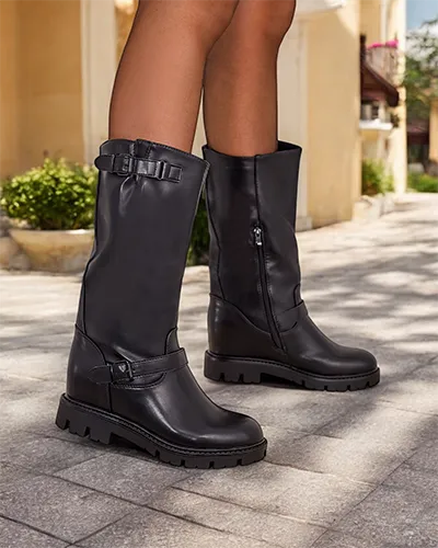 Royalfashion Black women's boots with hidden wedge Ewion