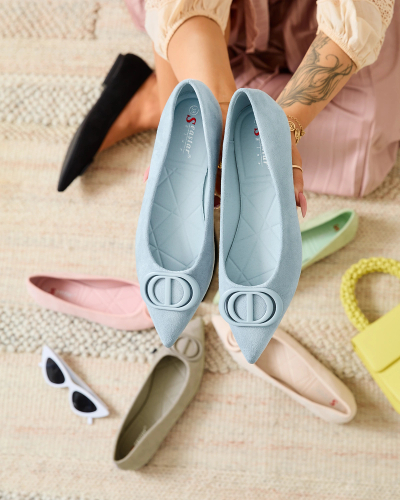 Royalfashion Синие женские балерины с заостренным носом и украшением на носу Tidita