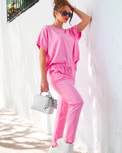 Royalfashion Naiste puuvillane komplekt lühikeste varrukatega ja sirgete pükstega