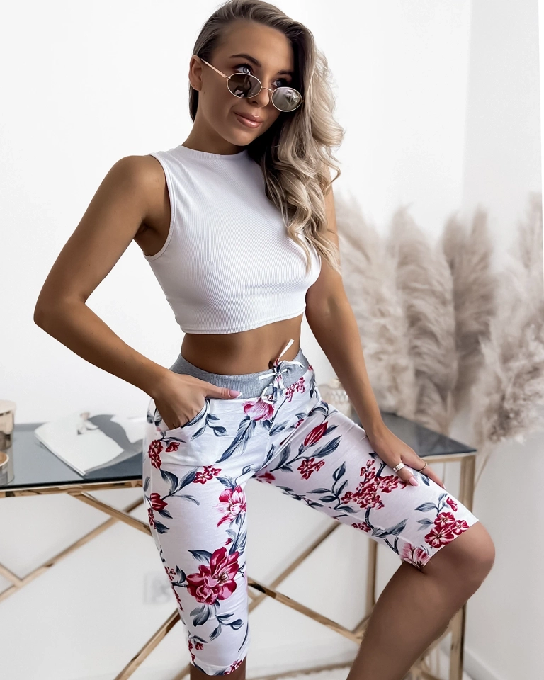 Women's white and pink 3/4 print shorts PLUS SIZE - Clothing