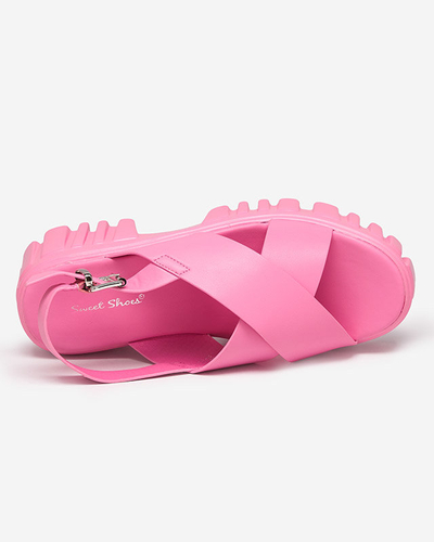 OUTLET Neon pink women's sandals on a chunky sole Otida - Footwear