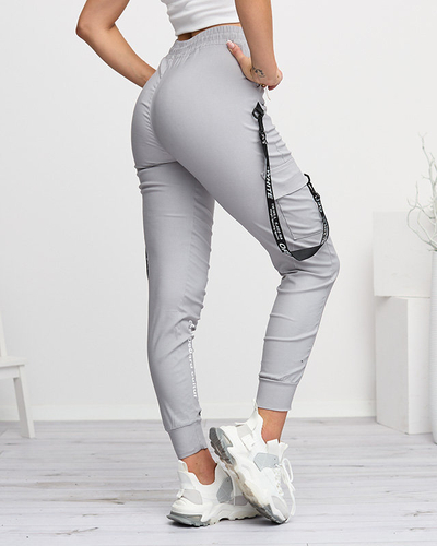 Gray women's cargo pants with inscriptions - Clothing