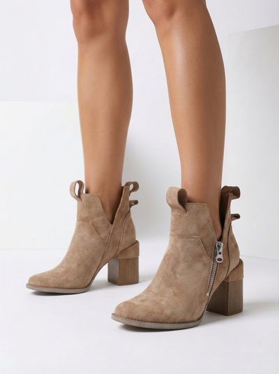 Light brown women's boots on a square post Darera - Footwear