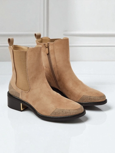 Women's Eco Suede Ankle Boots Decorated with Rhinestones TangleMist