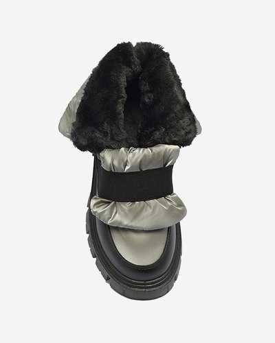 Women's snow boots on a flat sole in black-gray Ferory- Footwear