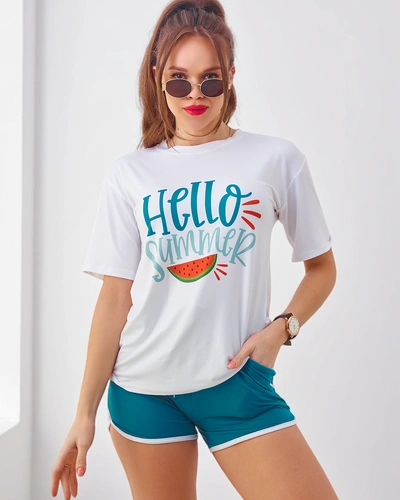 Royalfashion Women's sports set with a t-shirt and shorts Hello Summer