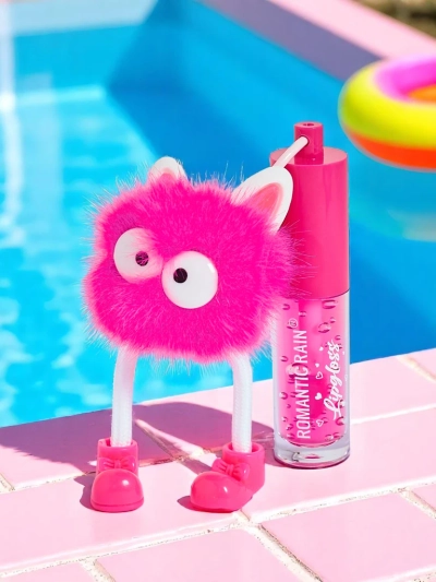Lip gloss for children with a fluffy monster Fuchsia