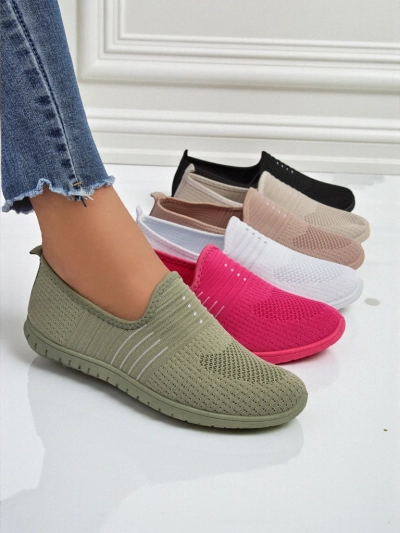 Hypatia Verde Women's Fabric Slip-On Moccasins with Flat Sole