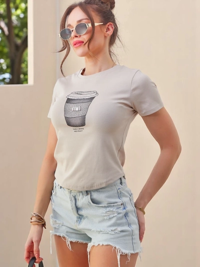 Женская хлопковая футболка Royalfashion с принтом из страз