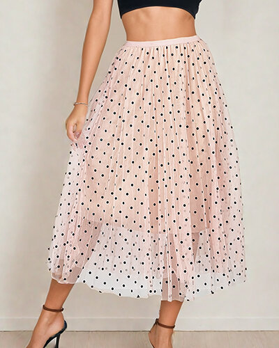 Royalfashion Naiste kahekihiline polka dot midi seelik