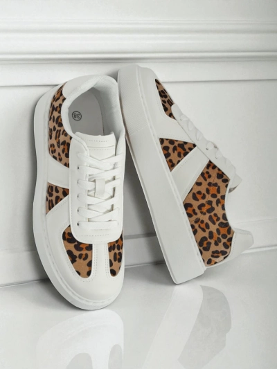 Women's Sneakers Calista Leopardia – White Eco Leather Fabric Spring 4cm