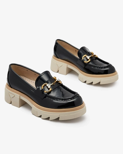 Lacquered black women's moccasins with crystals Inriw - Footwear